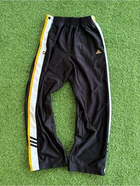 Vintage Adidas Snap Tear Away Track Pants Black Yellow Youth Large